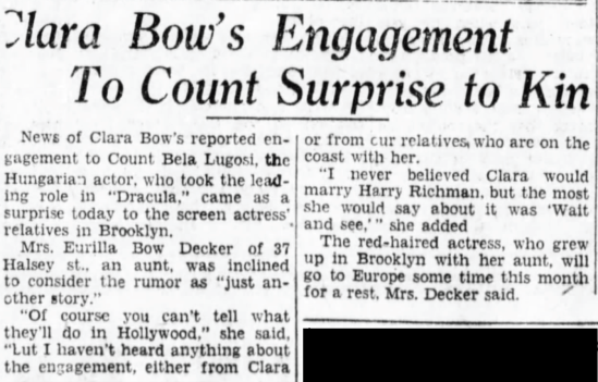 Clara Bow The Brooklyn Daily Eagle, November 5, 1929 (Sander Feinberg Collection)