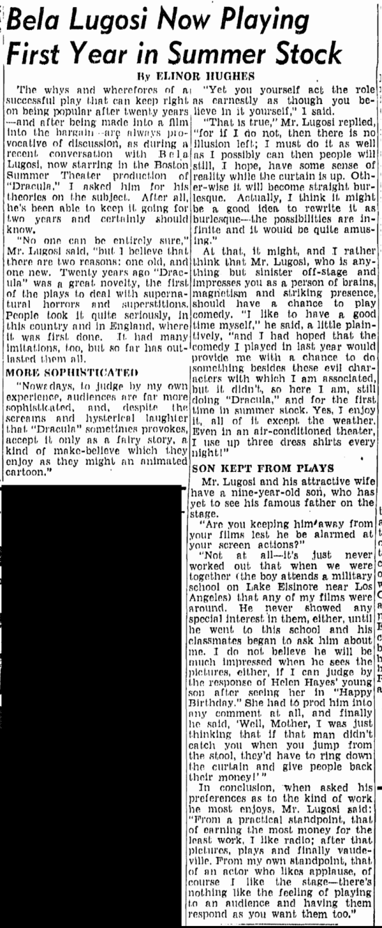 Dracula, Boston Herald, July 24, 1947