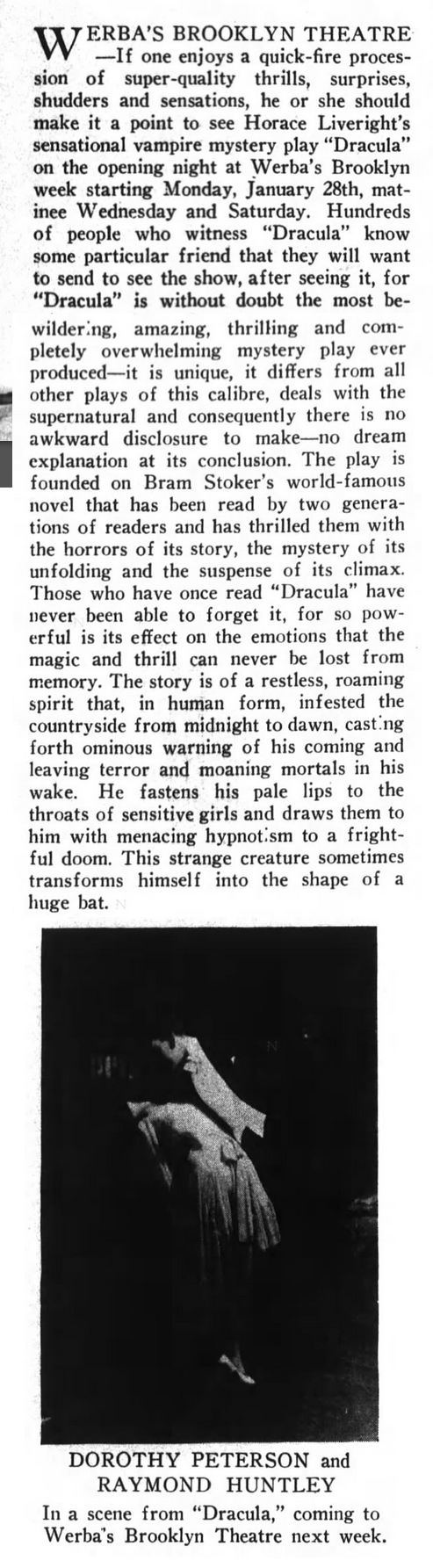 Raymond Huntley, Dracula, Brooklyn Life, January 26, 1929