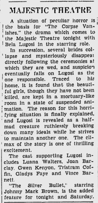 The Corpse Vanishes, The Daily Times, August 28, 1942 b