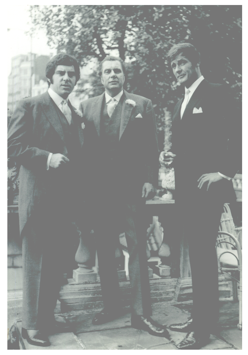 Anthony Newley, John Chartres Mather and Roger Moore, October 1968